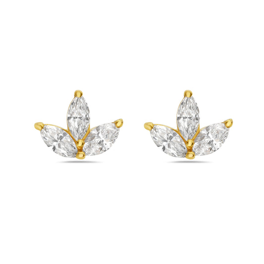 14K 3 Marquise Diamonds Studs