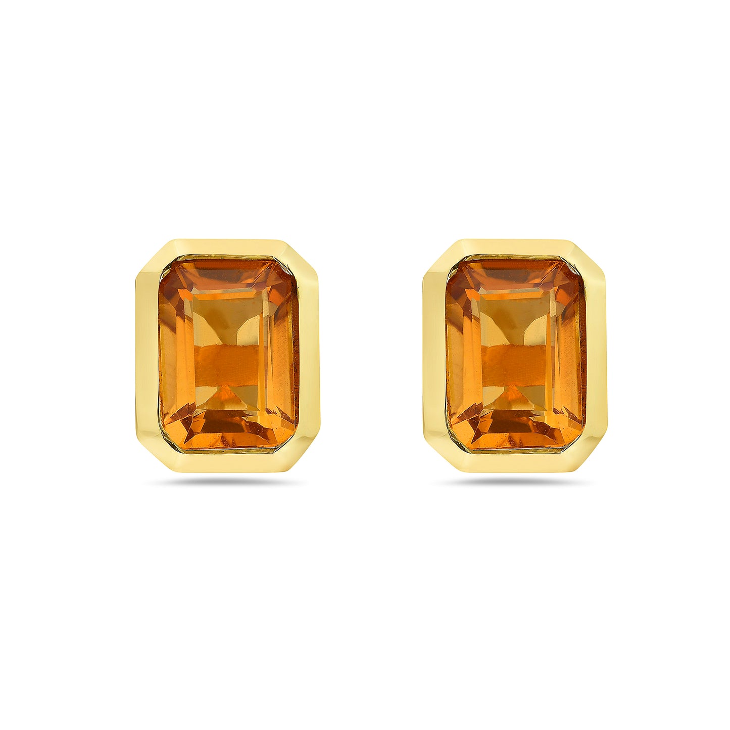 14K Gold Citrine 7x5 Emerald Cut Bezel Studs