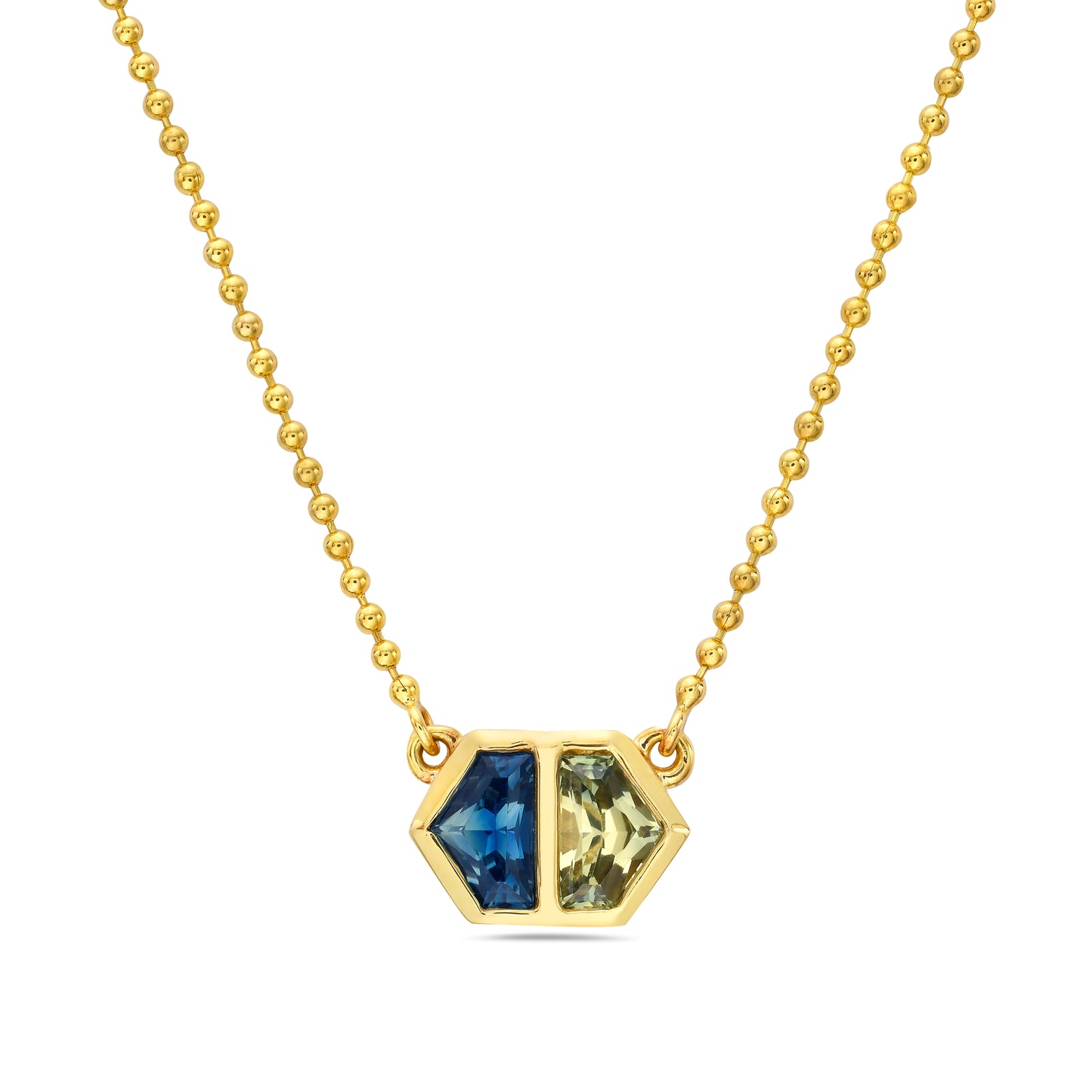14K Gold Hexagon Sapphire Toi et Moi Pendant