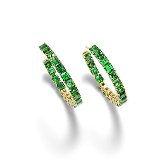 14K Gold Emerald Cut Large Hoops