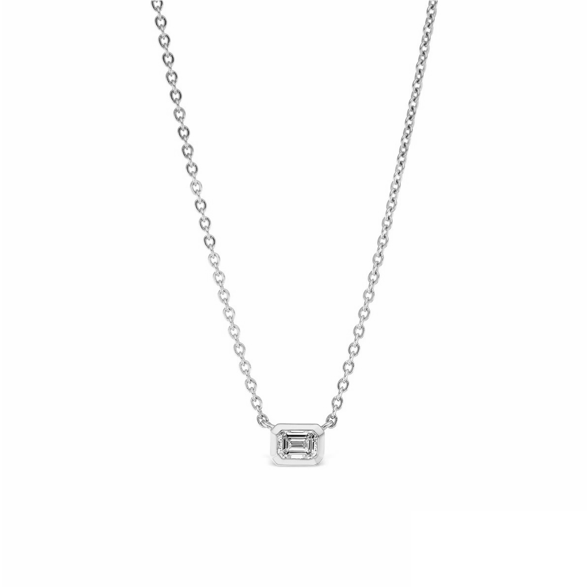 14K Gold Diamond Emerald Cut Bezel Pendant