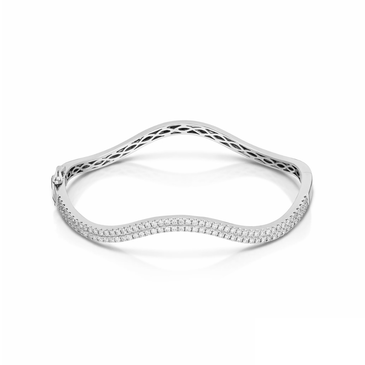 14K Gold Diamond Wave Bangle