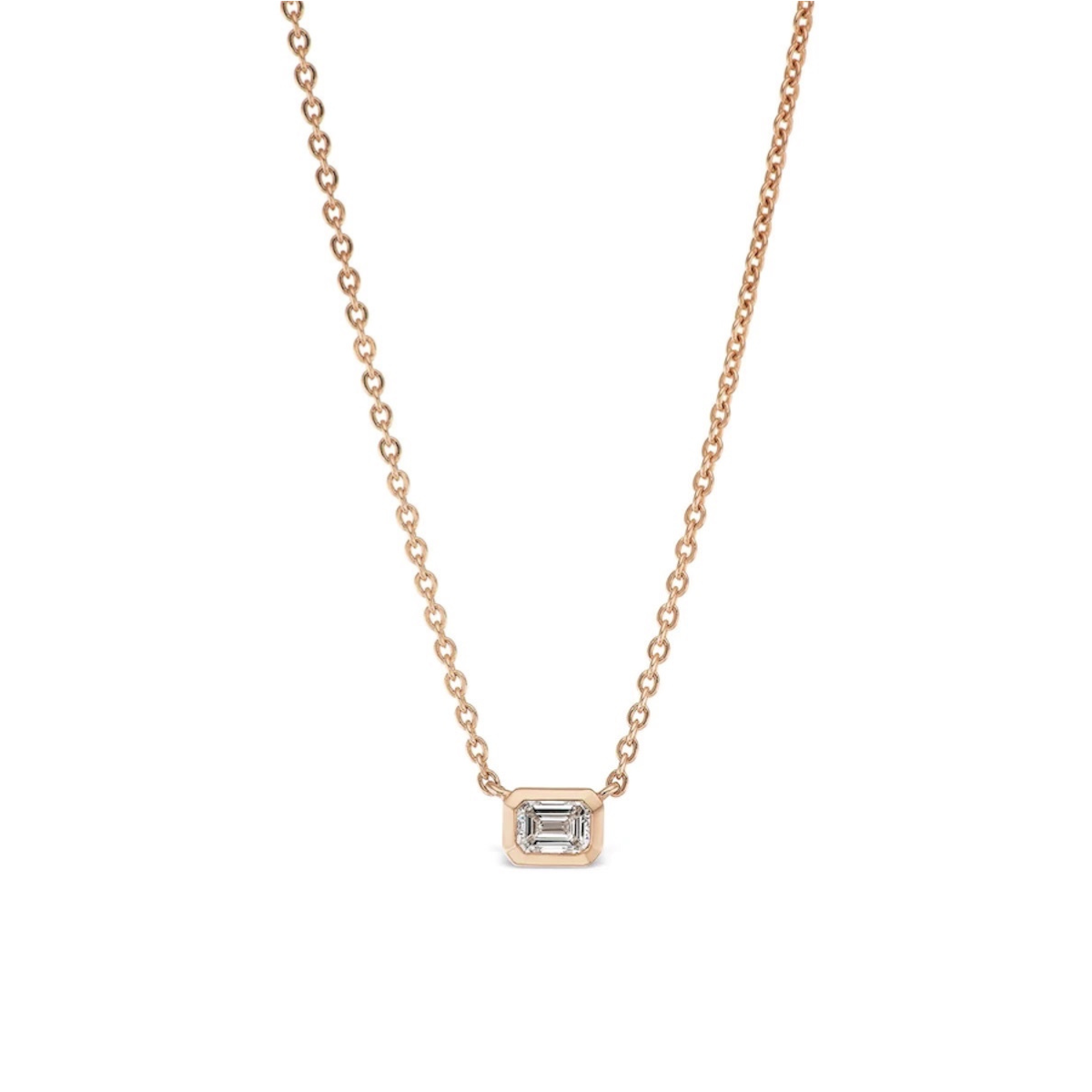 14K Gold Diamond Emerald Cut Bezel Pendant