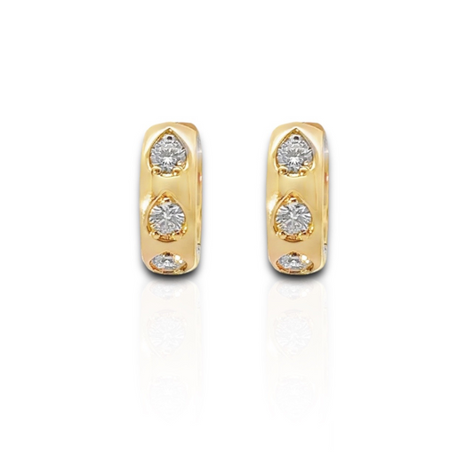14K Gold Round Diamond Bezel Chunky Hoops