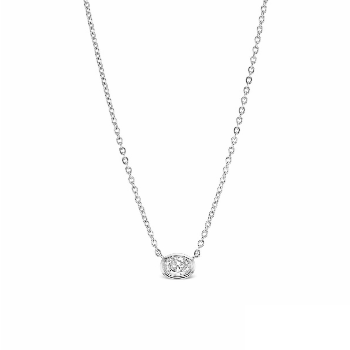 14K Gold Diamond Oval Bezel Pendant