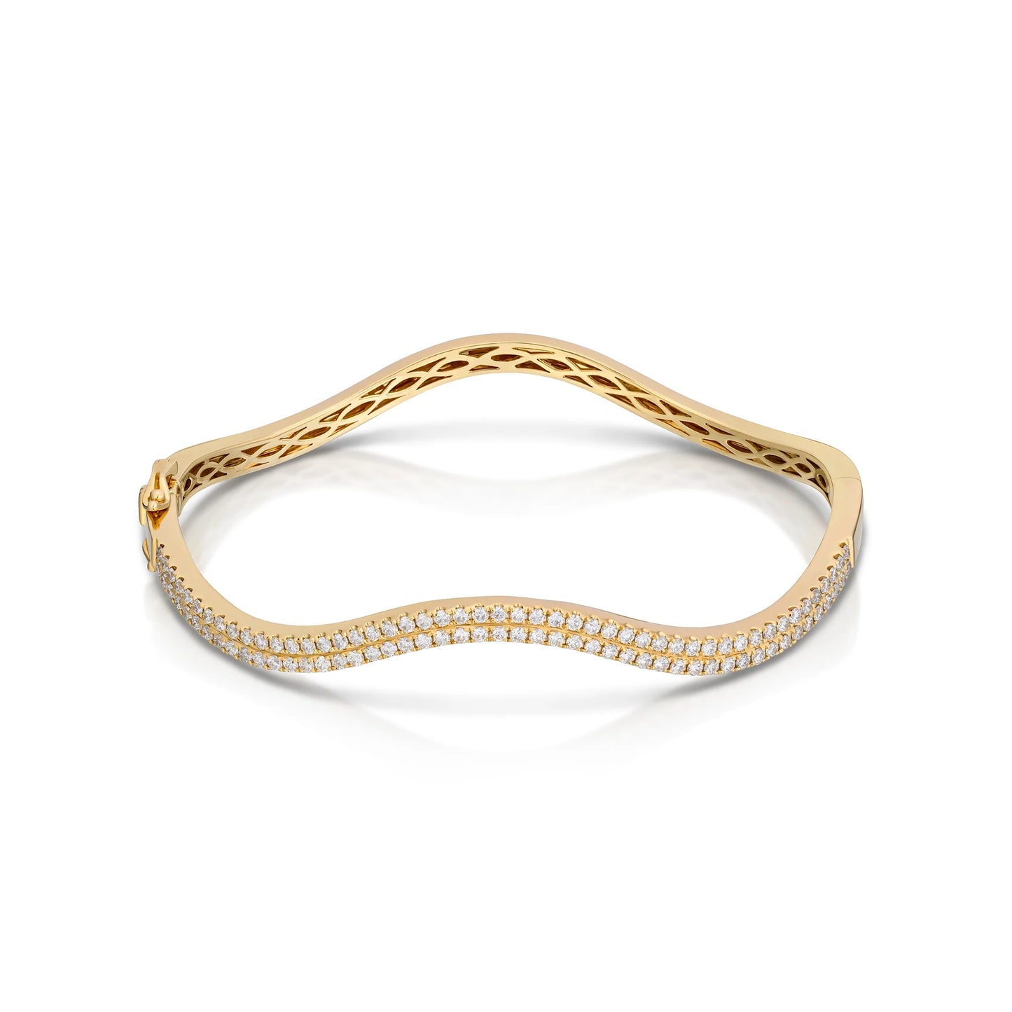 14K Gold Diamond Wave Bangle