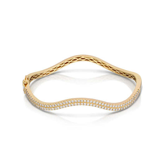 14K Gold Diamond Wave Bangle