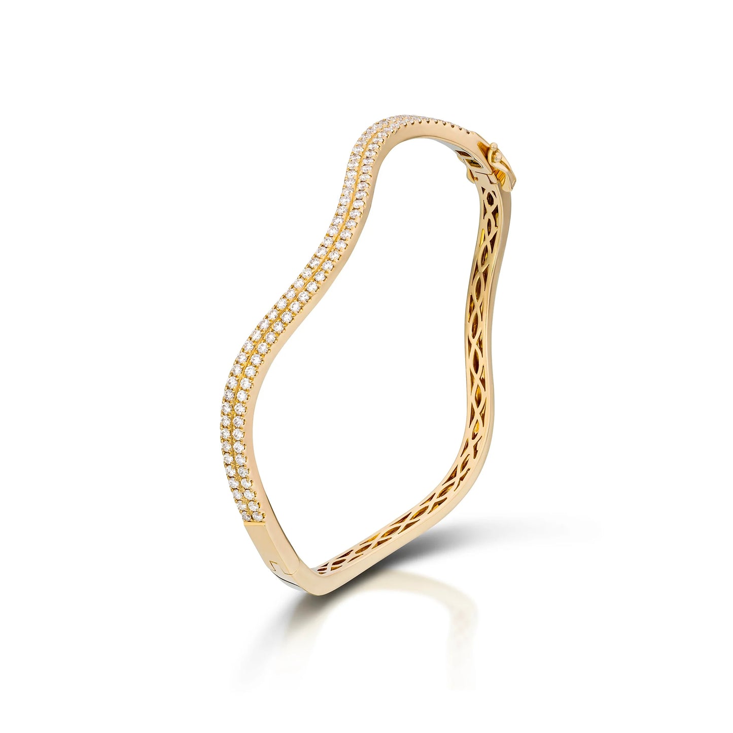 14K Gold Diamond Wave Bangle
