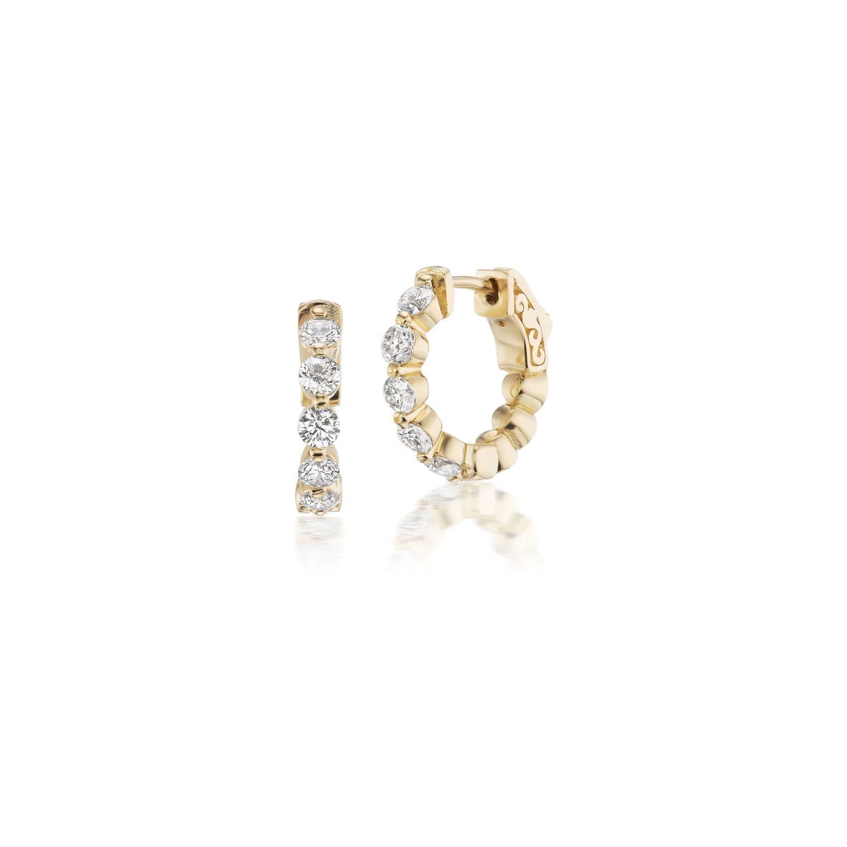 14K Gold Round Diamond Mini Hoops