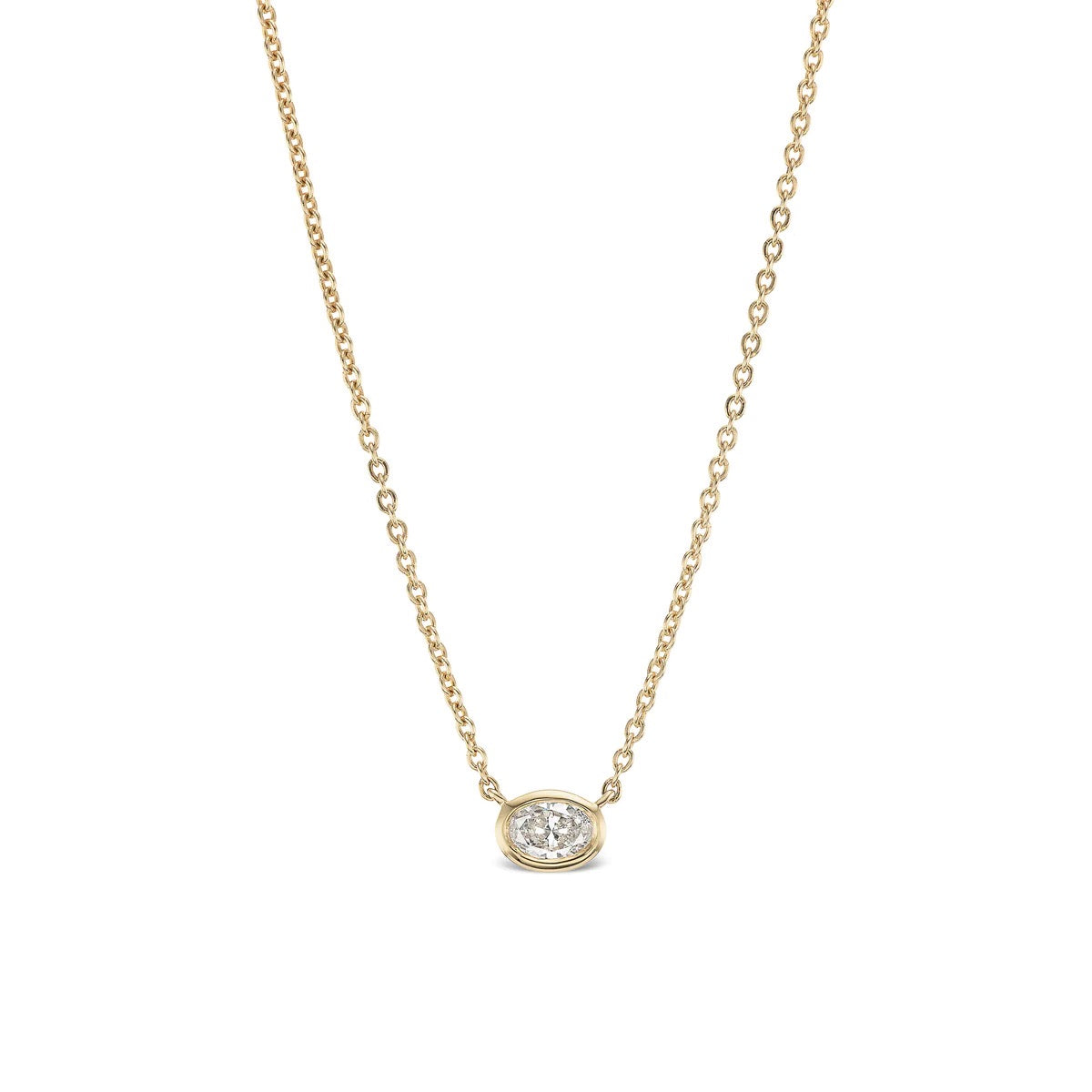 14K Gold Diamond Oval Bezel Pendant