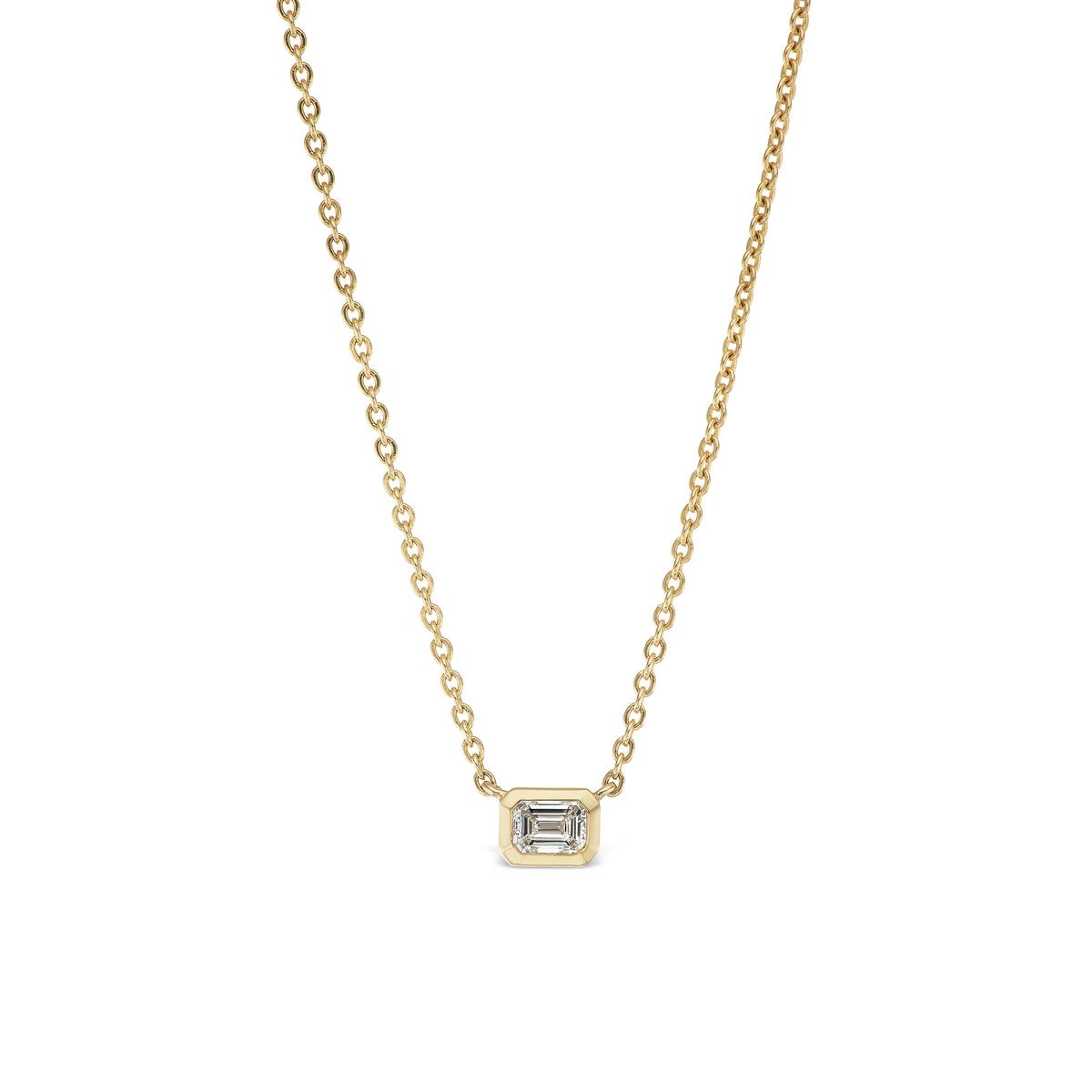 14K Gold Diamond Emerald Cut Bezel Pendant