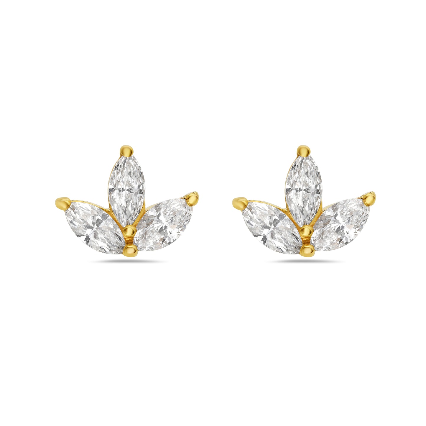 14K 3 Marquise Diamonds Studs