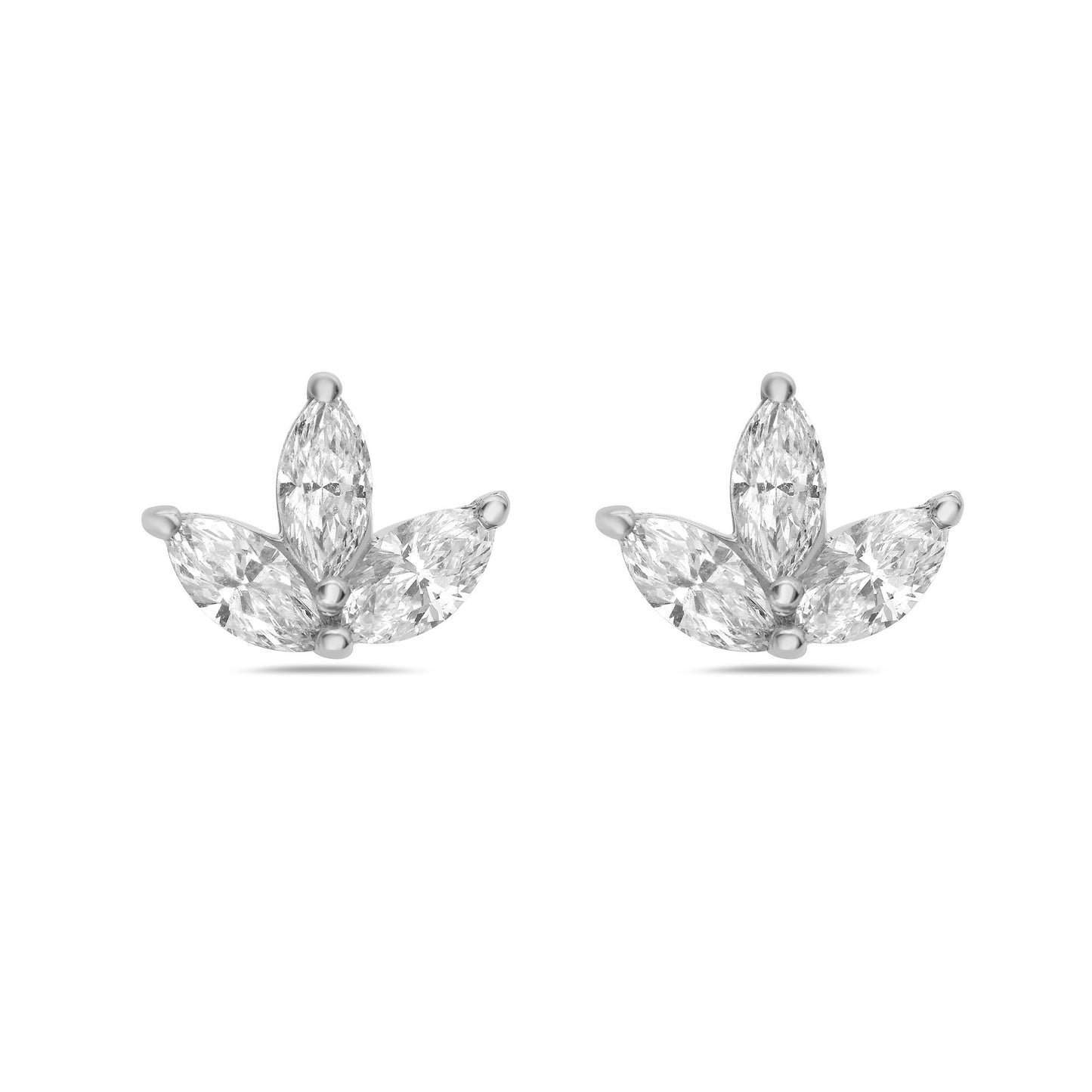 14K 3 Marquise Diamonds Studs