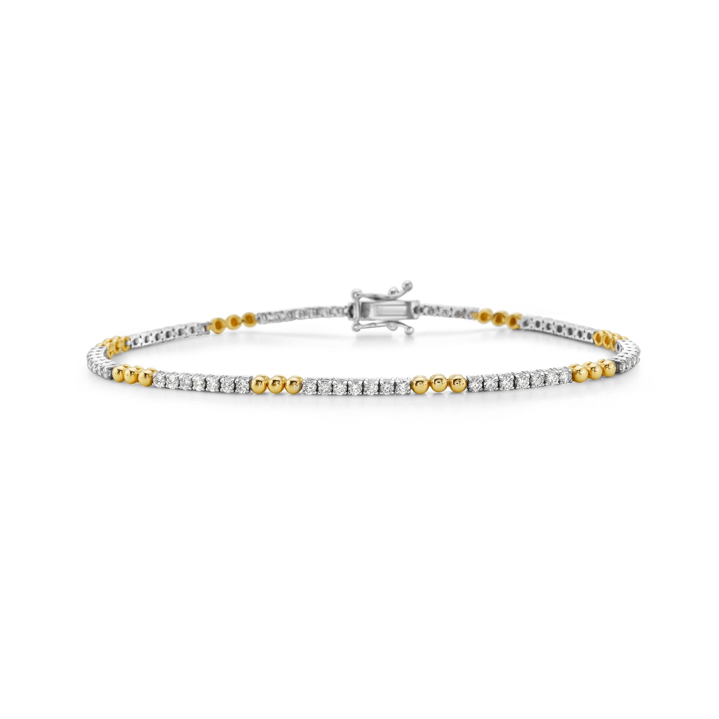 14K Gold Diamond and Gold Ball Chain Tennis Bracelet (Small)