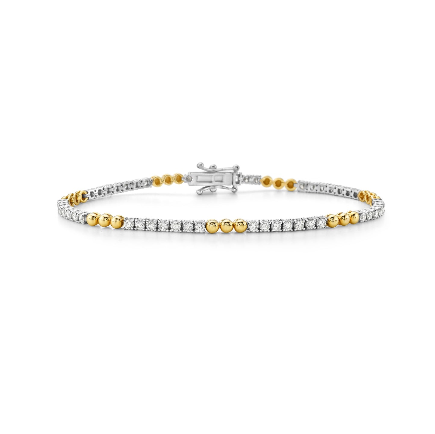 14K Gold Diamond and Gold Ball Chain Tennis Bracelet (Medium)