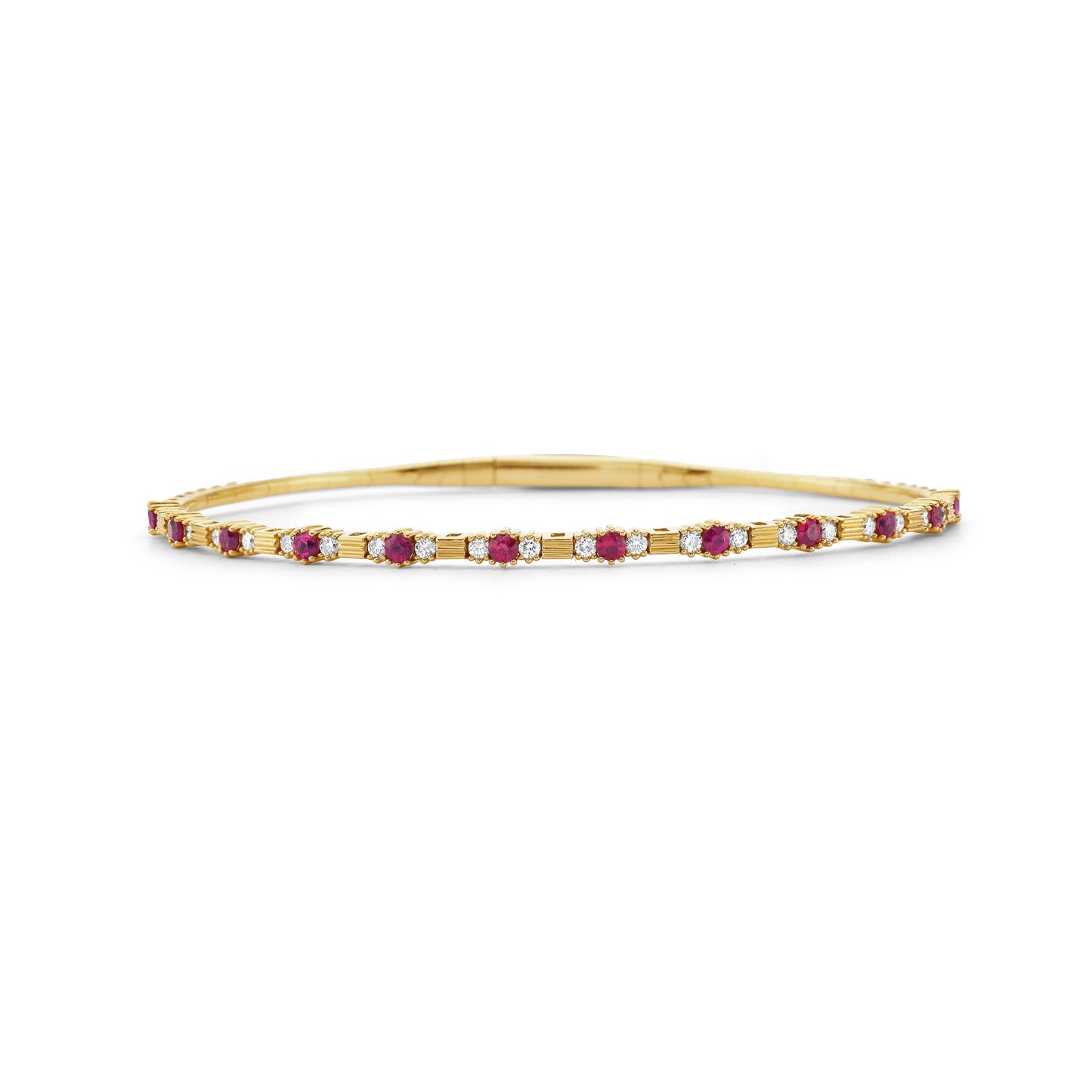 14K Gold Halfway Ruby and Diamond Flexible Bangle