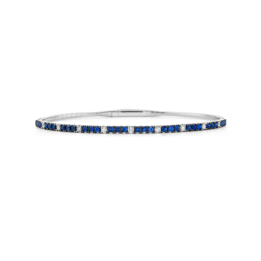 14K Yellow Gold Halfway Blue Sapphire Flexible Bangle