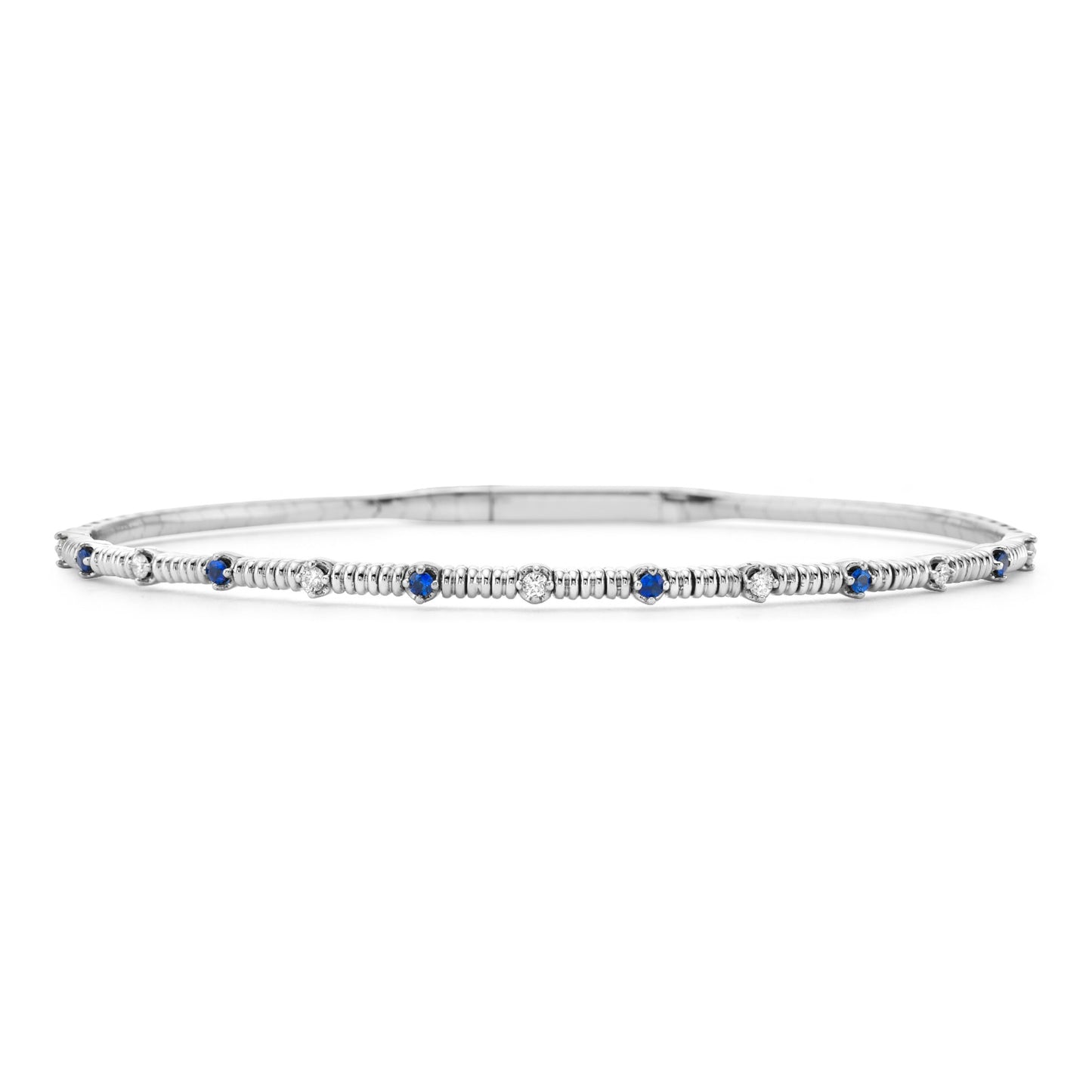 14K Gold Halfway Diamond and Blue Sapphire Flexible Bangle