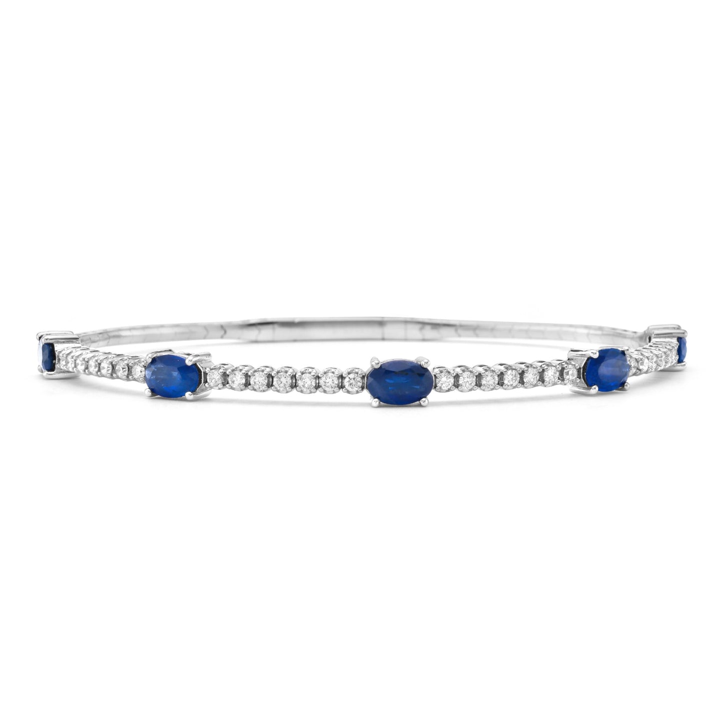 14K Gold Oval Sapphire & Diamond Flexible Bangle