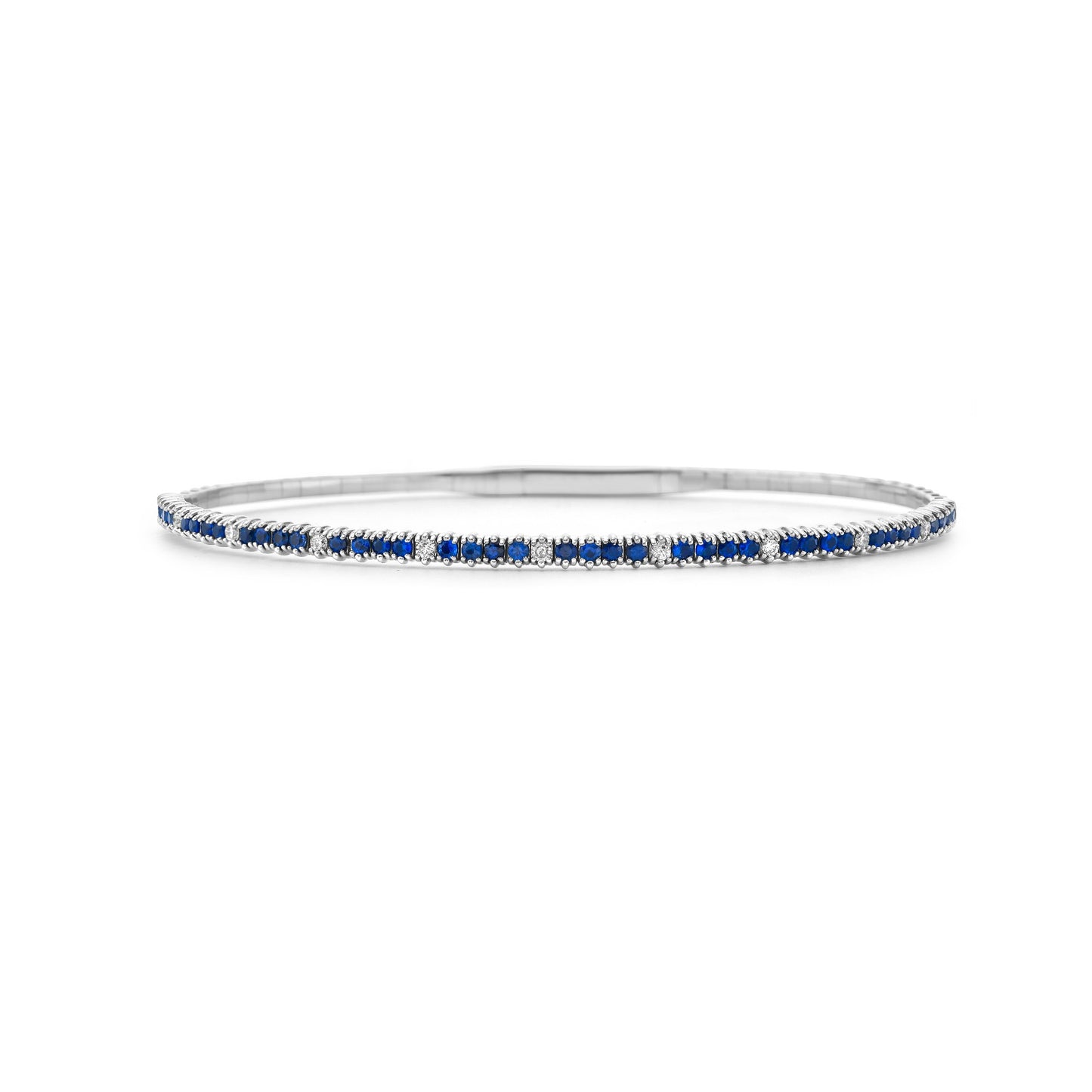 14K Gold Halfway Blue Sapphire and Diamond Flexible Bracelet