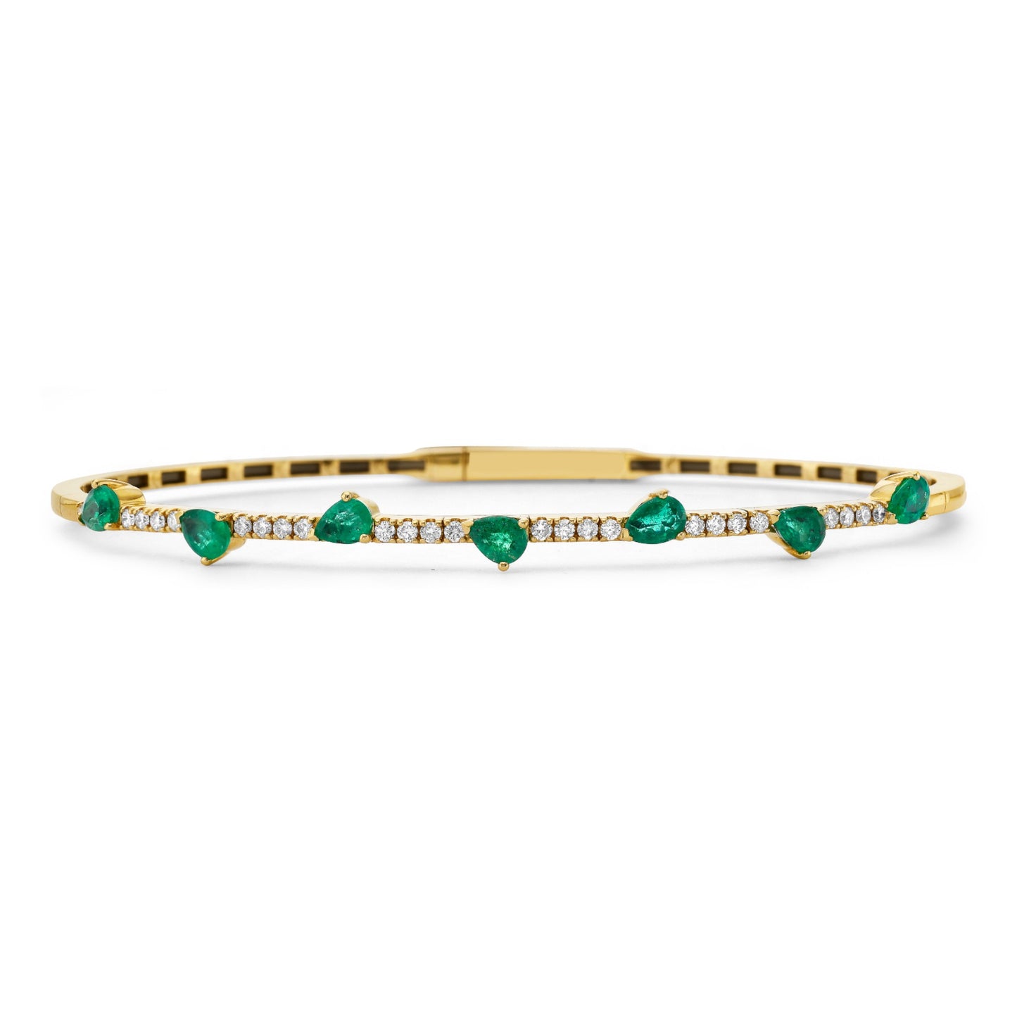 14K Gold Diamond Bangle with Pear Shape Emerald Stations