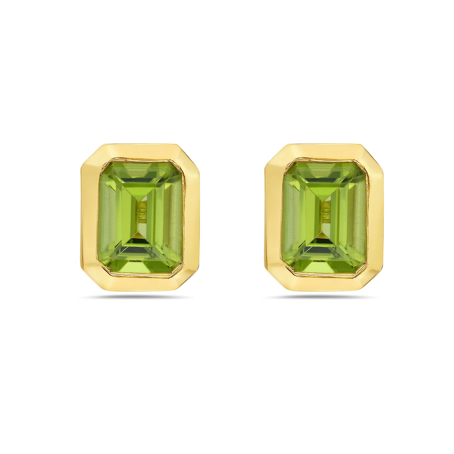 14K Gold 8x6 Peridot Emerald Cut Bezel Studs