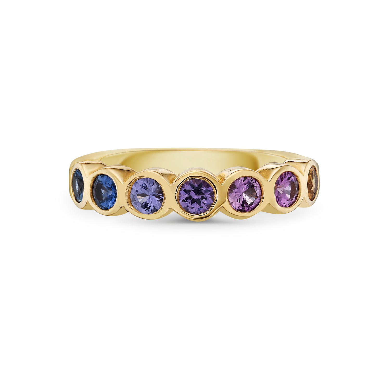 14K Gold Rainbow Sapphire Bezel Set Ring