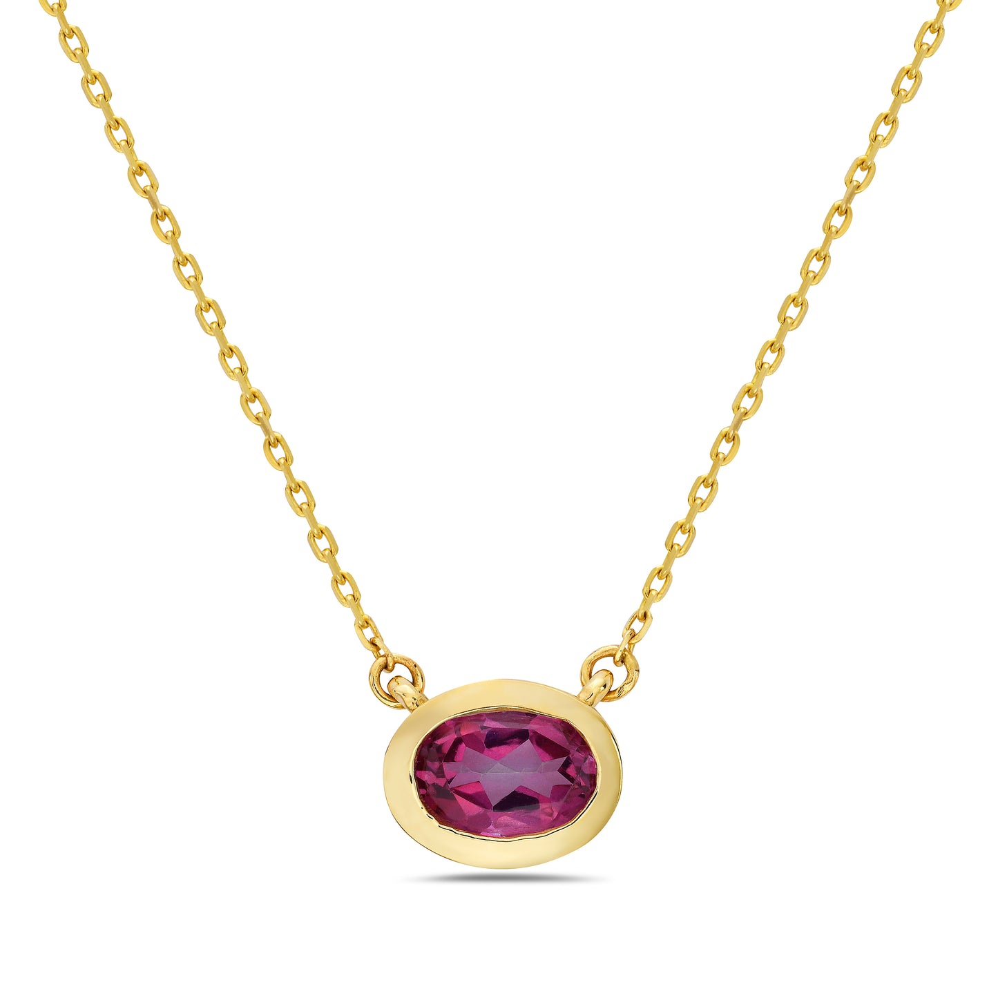 14K Gold Pink Topaz Bezel Set 7x5 Oval Pendant