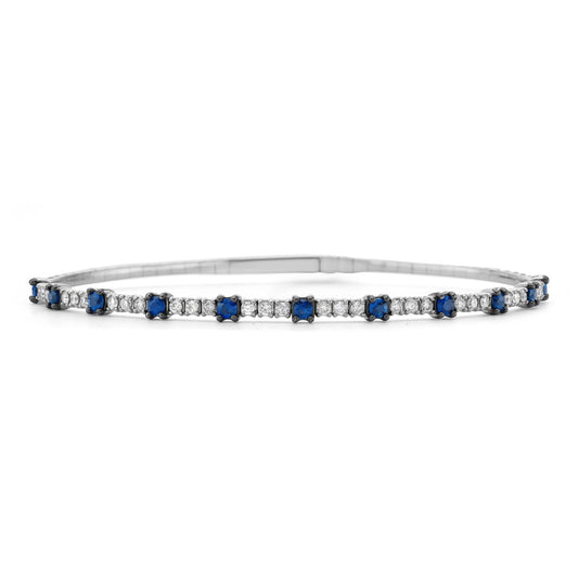 14K Gold Diamond and Blue Sapphire Flexible Bangle