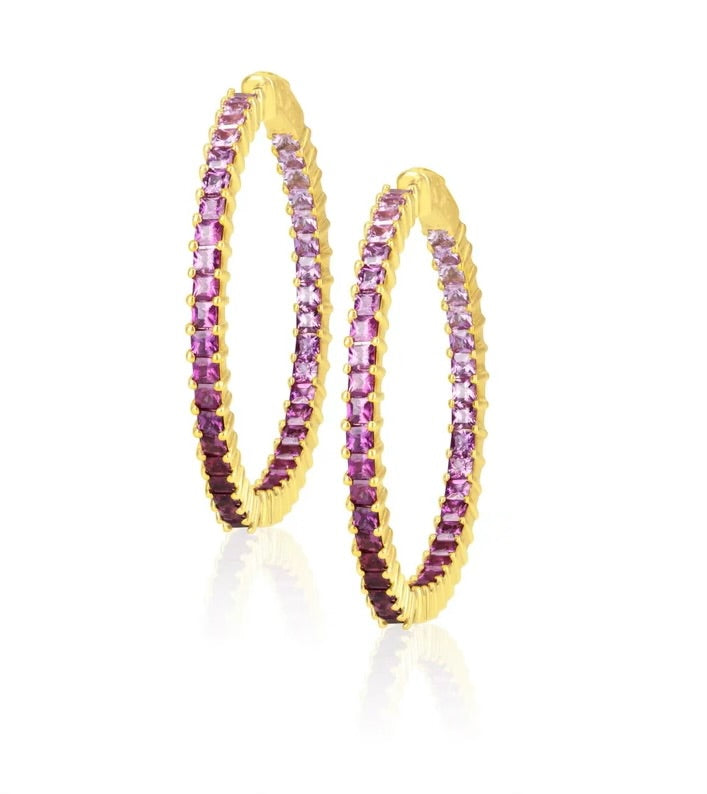 14K Gold Pink Sapphire Ombre Hoops