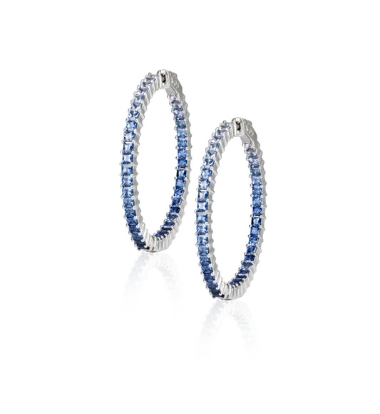 14K Gold Blue Sapphire Ombre Hoops