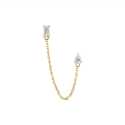 14K Gold Diamond Pear Shape/Emerald Cut Chain Earrings